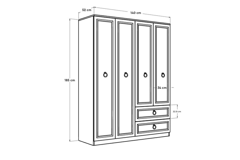 Ajra vaatekaappi 140x185 cm valkoinen - Hanah Home - Säilytys - Vaatesäilytys - Vaatekaappi