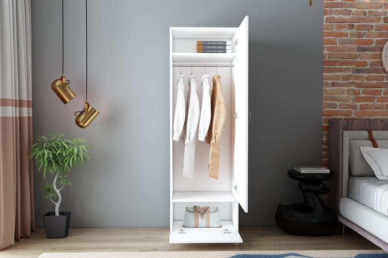 Kleoo vaatekaappi 50x187 cm valkoinen - Hanah Home - Säilytys - Vaatesäilytys - Vaatekaappi