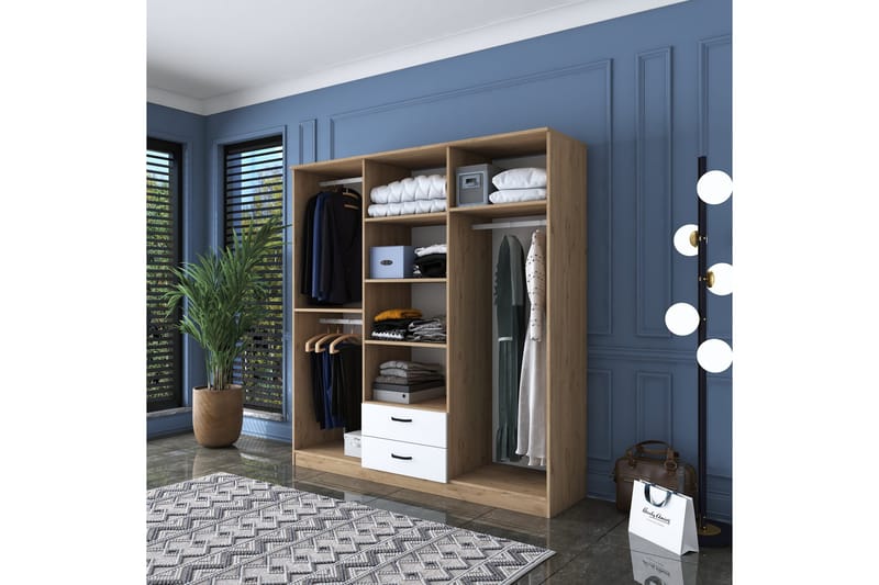 Jahani vaatekaappi 180x190,8 cm ruskea/valkoinen - Hanah Home - Säilytys - Vaatesäilytys - Vaatekaappi