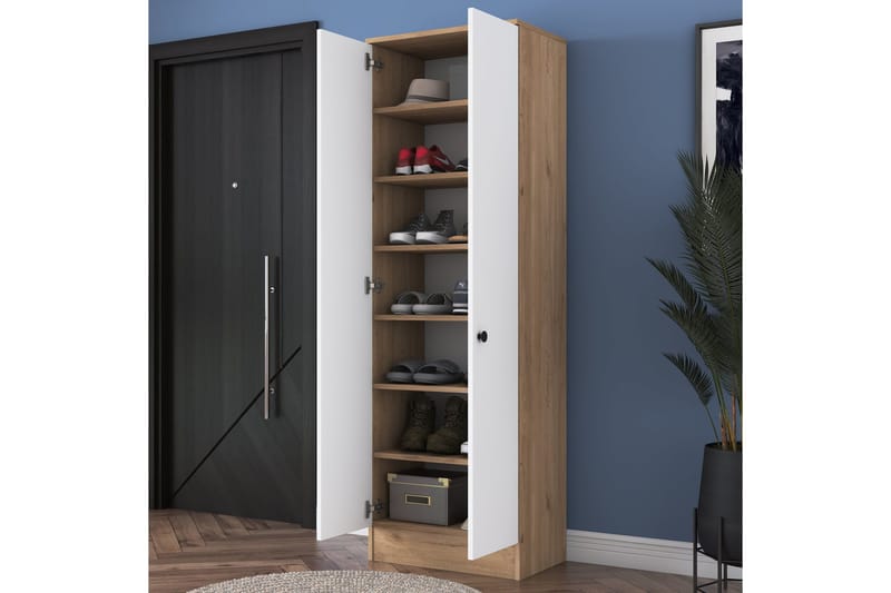 Hooda vaatekaappi 59,8x182,8 cm ruskea/valkoinen - Hanah Home - Säilytys - Vaatesäilytys - Vaatekaappi