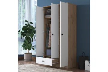Jain vaatekaappi 90x170 cm ruskea/valkoinen - Hanah Home - Säilytys - Vaatesäilytys - Vaatekaappi