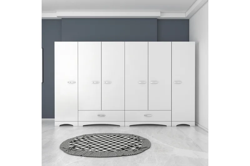 Jaitun vaatekaappi 243x181 cm valkoinen, Hanah Home