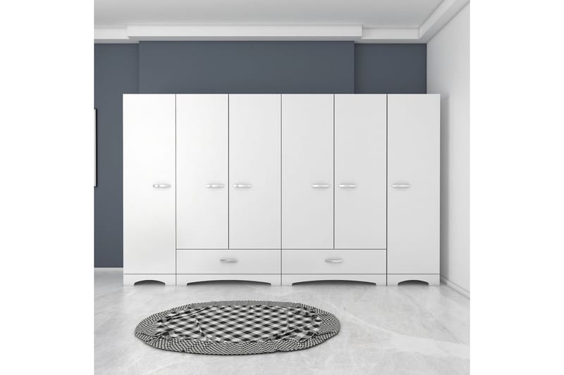 Jaitun vaatekaappi 243x181 cm valkoinen, Hanah Home