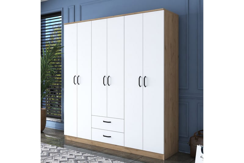 Jahani vaatekaappi 180x190,8 cm ruskea/valkoinen - Hanah Home - Säilytys - Vaatesäilytys - Vaatekaappi