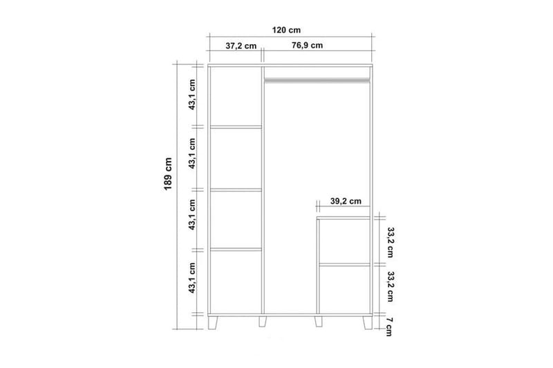 Leva vaatekaappi 120x189 cm ruskea - Hanah Home - Säilytys - Vaatesäilytys - Vaatekaappi