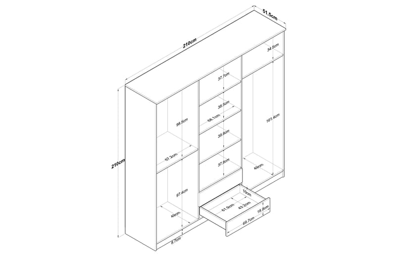 Jagdesh vaatekaappi 210x210 cm ruskea/valkoinen - Hanah Home - Säilytys - Vaatesäilytys - Vaatekaappi