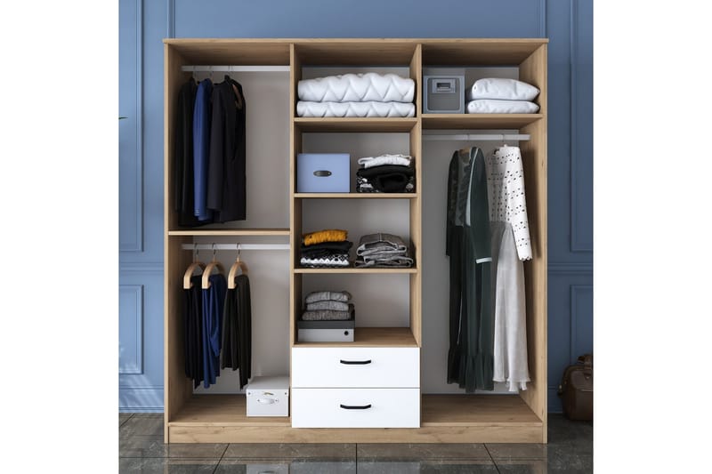 Jahani vaatekaappi 180x190,8 cm ruskea/valkoinen - Hanah Home - Säilytys - Vaatesäilytys - Vaatekaappi