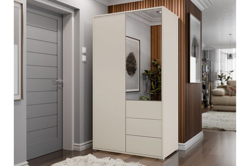 Agawal Vaatekaappi Peilillä 100x178 cm - Beige - Säilytys - Vaatesäilytys - Vaatekaappi