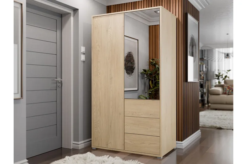 Agawal Vaatekaappi peilillä 100x175 cm - Ruskea - Säilytys - Vaatesäilytys - Vaatekaappi