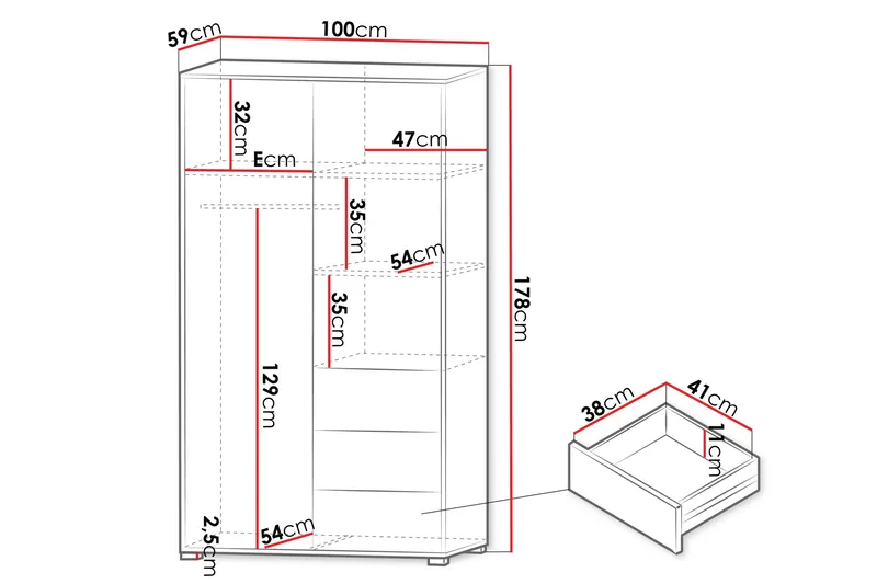 Agawal Vaatekaappi Peilillä 100x178 cm - Beige - Säilytys - Vaatesäilytys - Vaatekaappi