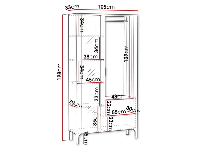 Aggarwal Vaatekaappi Peilillä 105 cm - Säilytys - Vaatesäilytys - Vaatekaappi