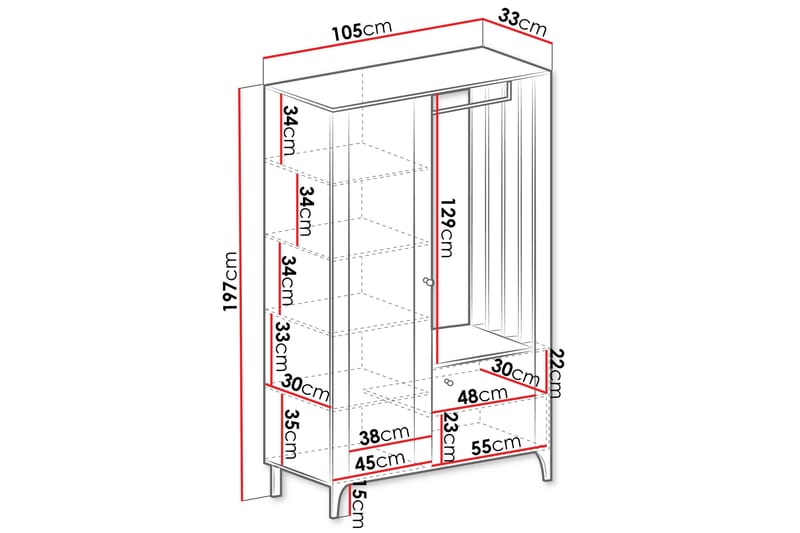 Aggarwal Vaatekaappi Peilillä 105x197 cm - Beige - Säilytys - Vaatesäilytys - Vaatekaappi