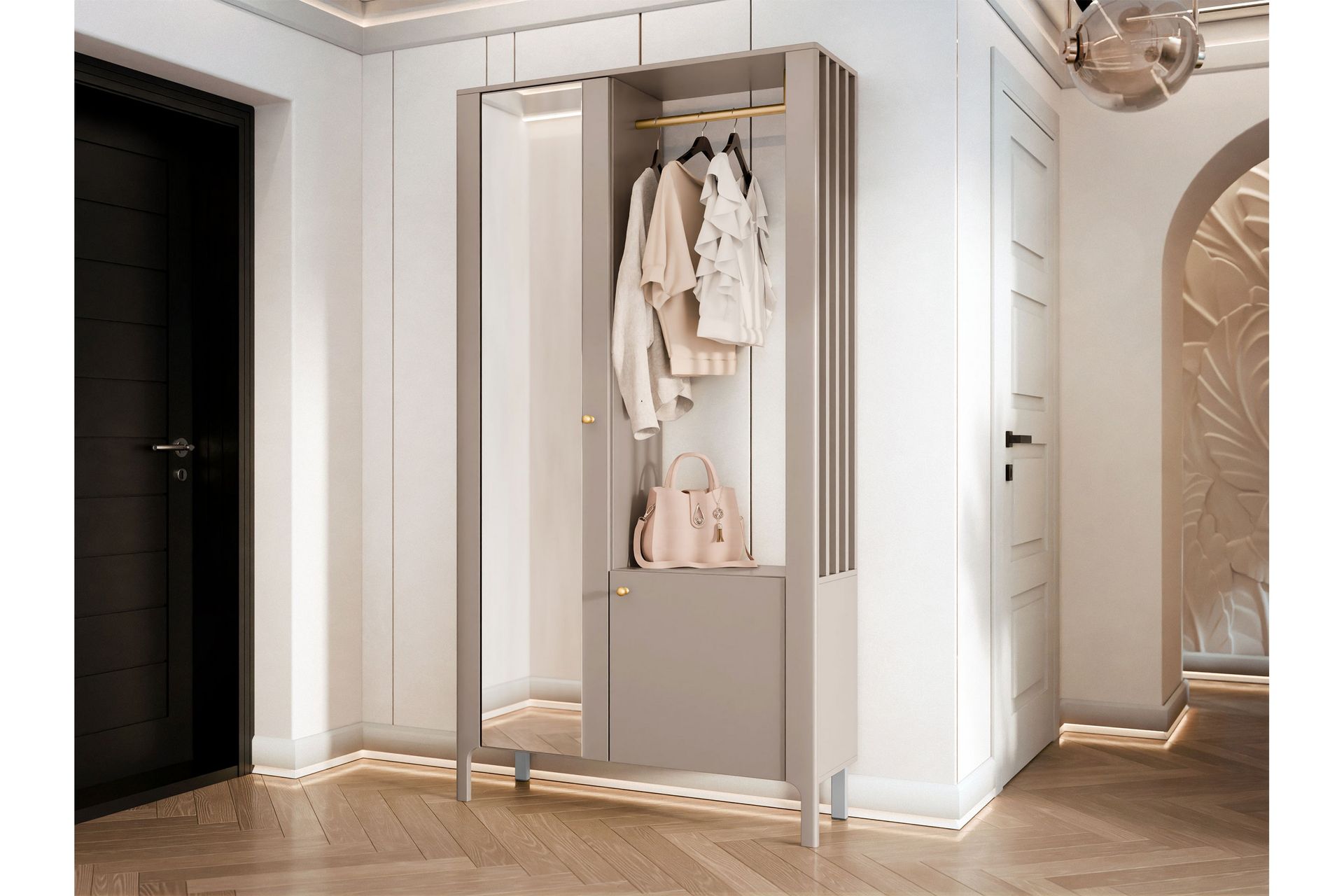 Aggarwal Vaatekaappi Peilillä 105x197 cm - Beige - Säilytys - Vaatesäilytys - Vaatekaappi