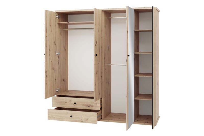 Aldbrough Vaatekaappi Peilillä 200x213 cm - Ruskea / Musta - Säilytys - Vaatesäilytys - Vaatekaappi