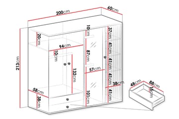 Aldbrough Vaatekaappi Peilillä 200x213 cm - Ruskea / Musta - Säilytys - Vaatesäilytys - Vaatekaappi