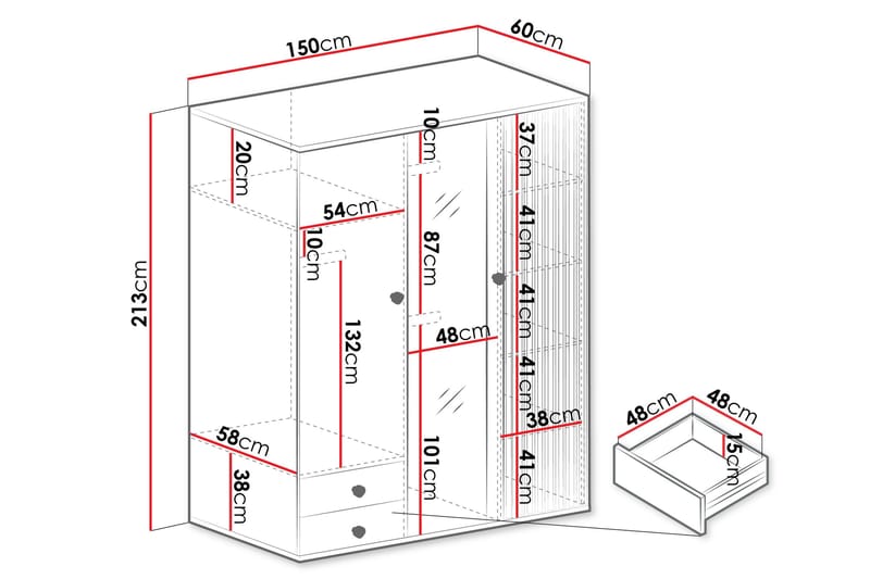 Aldbrough Vaatekaappi Peilillä 150x213 cm - Ruskea / Musta - Säilytys - Vaatesäilytys - Vaatekaappi