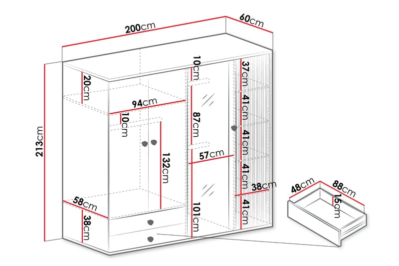 Aldbrough Vaatekaappi Peilillä 200x213 cm - Ruskea / Musta - Säilytys - Vaatesäilytys - Vaatekaappi