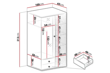 Aldbrough Vaatekaappi Peilillä 100x213 cm - Ruskea / Musta - Säilytys - Vaatesäilytys - Vaatekaappi