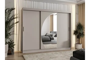 Amira Vaatekaappi Peilillä 250x200 cm - Beige - Säilytys - Vaatesäilytys - Vaatekaappi