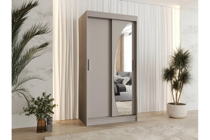 Amira Vaatekaappi Peilillä 100x200 cm - Beige - Säilytys - Vaatesäilytys - Vaatekaappi