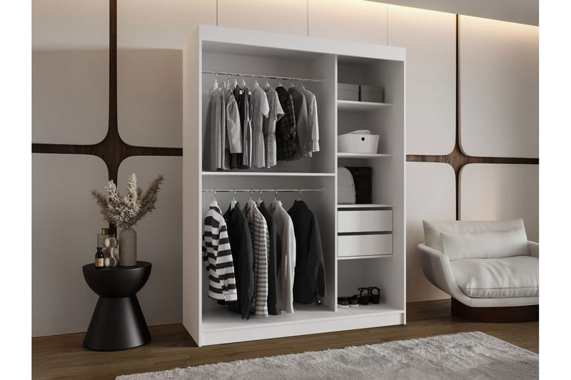 Amira Vaatekaappi Peilillä 150x200 cm - Beige - Säilytys - Vaatesäilytys - Vaatekaappi