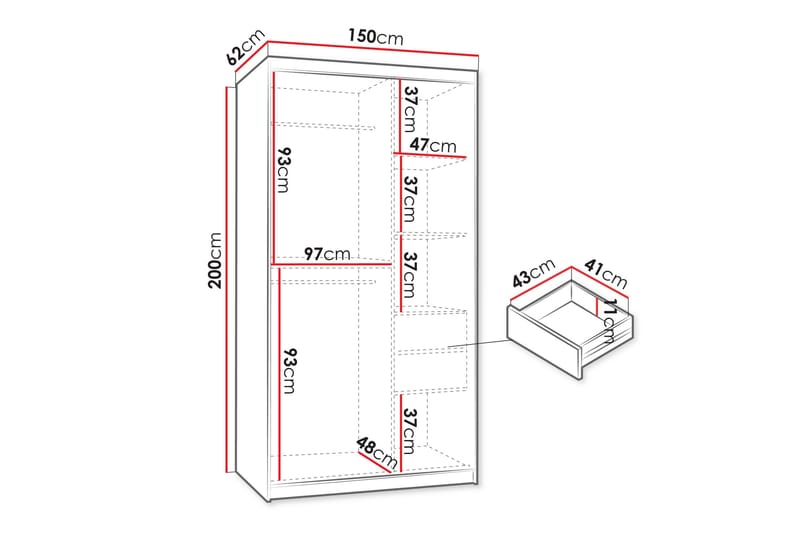 Amira Vaatekaappi Peilillä 150x200 cm - Beige - Säilytys - Vaatesäilytys - Vaatekaappi