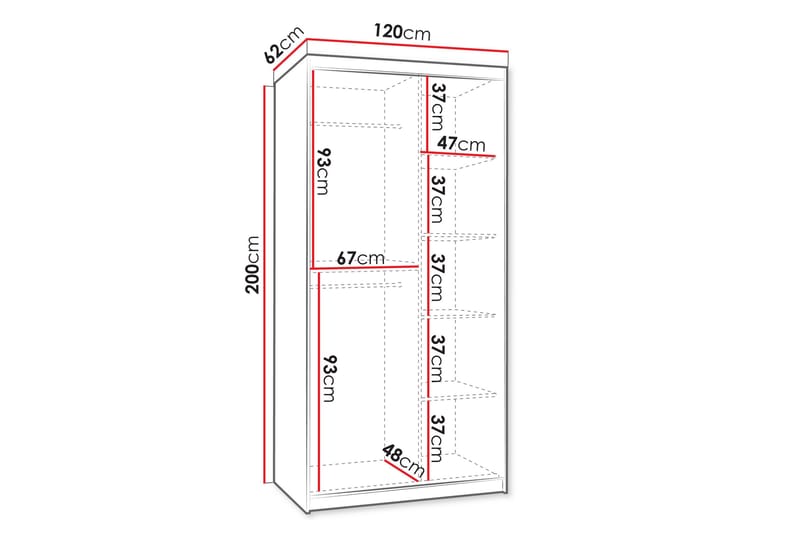 Amira Vaatekaappi Peilillä 120x200 cm - Säilytys - Vaatesäilytys - Vaatekaappi