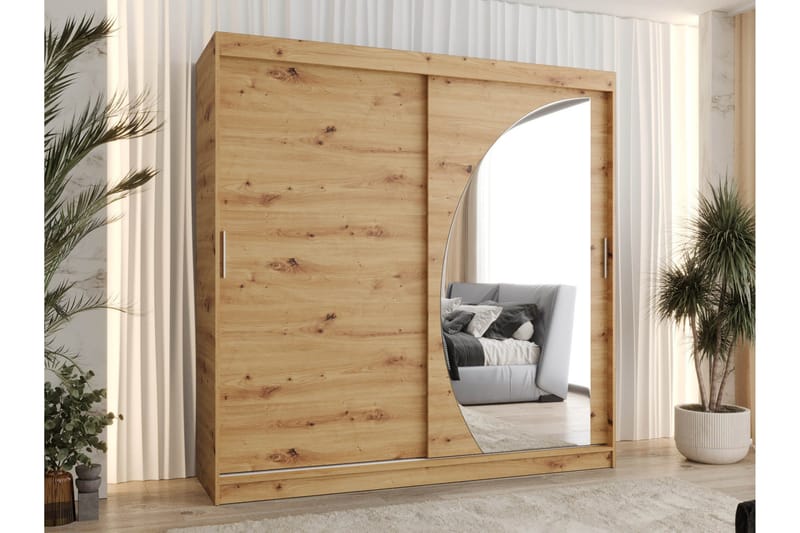 Amira Vaatekaappi Peilillä 200x200 cm - Harmaa - Säilytys - Vaatesäilytys - Vaatekaappi