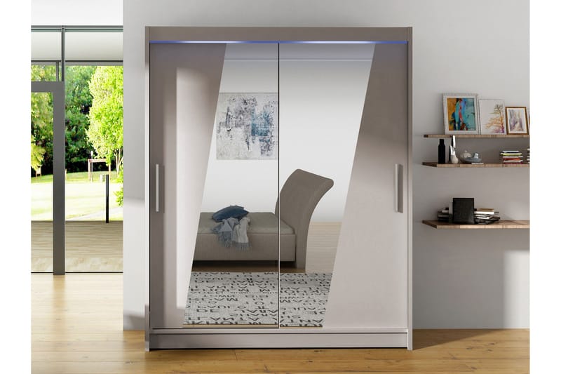 Bay Vaatekaappi Peilillä 150x200 cm - Harmaa - Säilytys - Vaatesäilytys - Vaatekaappi