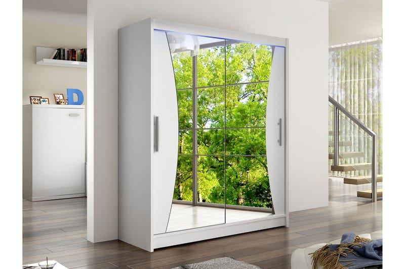 Bay Vaatekaappi Peilillä 150x200 cm - Valkoinen - Säilytys - Vaatesäilytys - Vaatekaappi