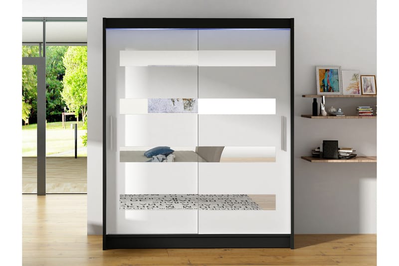 Bay Vaatekaappi Peilillä 150x200 cm - Mustavalkoinen - Säilytys - Vaatesäilytys - Vaatekaappi
