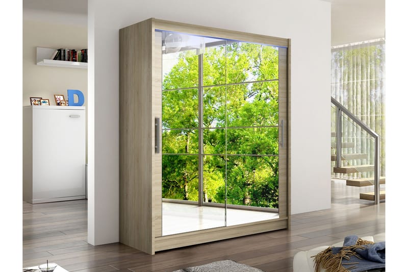 Bay Vaatekaappi Peilillä 150x200 cm - Ruskea - Säilytys - Vaatesäilytys - Vaatekaappi