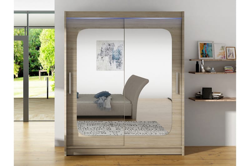 Bay Vaatekaappi Peilillä 150x200 cm - Ruskea - Säilytys - Vaatesäilytys - Vaatekaappi