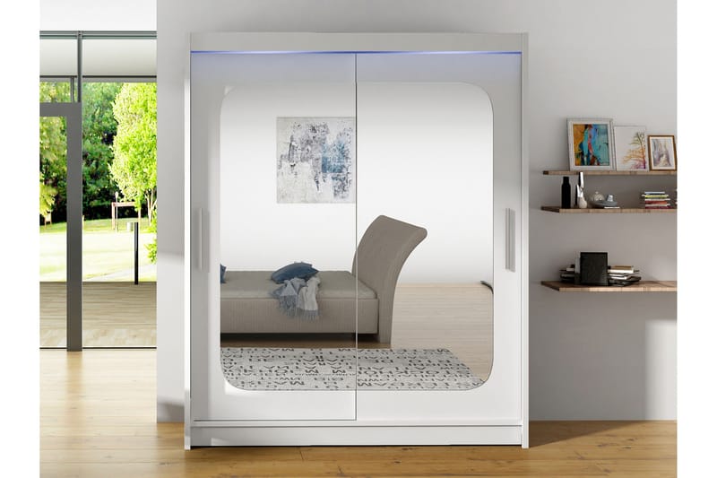 Bay Vaatekaappi Peilillä 150x200 cm - Valkoinen - Säilytys - Vaatesäilytys - Vaatekaappi