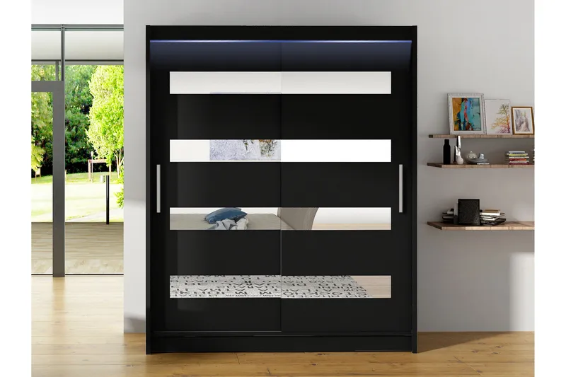 Bay Vaatekaappi Peilillä 150x200 cm - Musta - Säilytys - Vaatesäilytys - Vaatekaappi