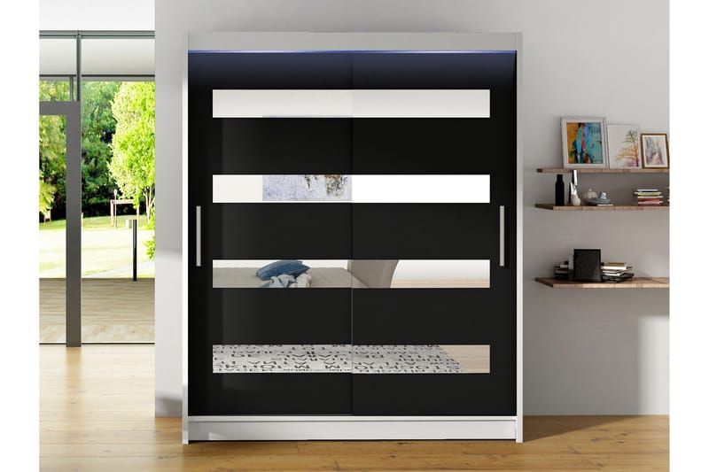Bay Vaatekaappi Peilillä 150x200 cm - Mustavalkoinen - Säilytys - Vaatesäilytys - Vaatekaappi