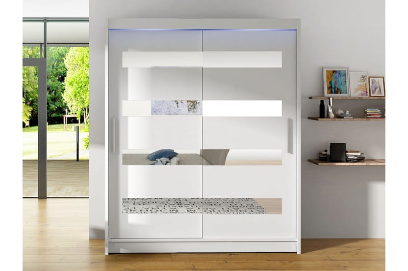 Bay Vaatekaappi Peilillä 150x200 cm - Valkoinen - Säilytys - Vaatesäilytys - Vaatekaappi