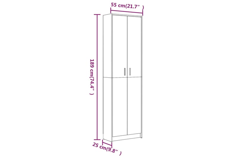 beBasic Eteisen vaatekaappi harmaa Sonoma 55x25x189 cm tekninen puu - Harmaa - Säilytys - Vaatesäilytys - Vaatekaappi
