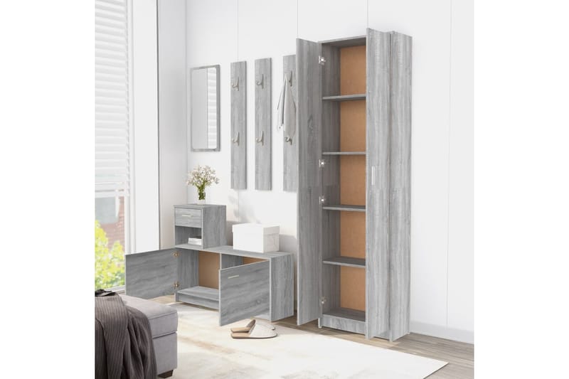 beBasic Eteisen vaatekaappi harmaa Sonoma 55x25x189 cm tekninen puu - Harmaa - Säilytys - Vaatesäilytys - Vaatekaappi