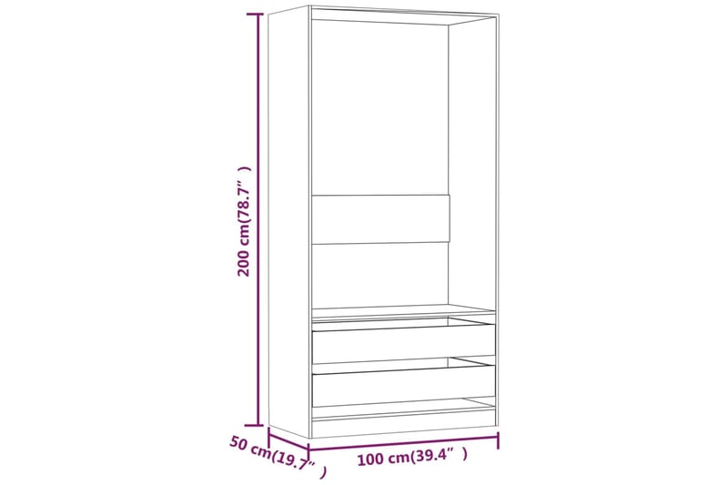 beBasic Vaatekaappi harmaa Sonoma 100x50x200 cm tekninen puu - Harmaa - Vaatekaappi