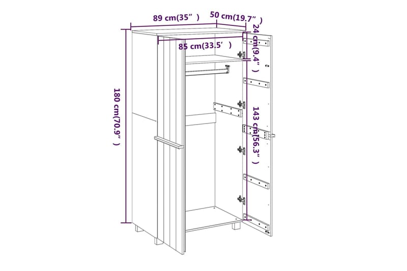beBasic Vaatekaappi hunajanruskea 89x50x180 cm täysi mänty - Ruskea - Säilytys - Vaatesäilytys - Vaatekaappi