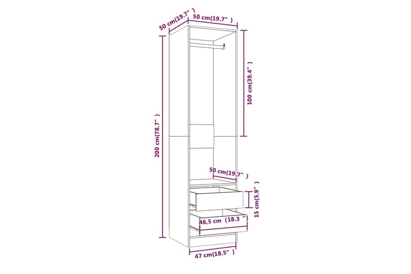 beBasic Vaatekaappi laatikoilla harmaa Sonoma 50x50x200 cm tekninen puu - Harmaa - Säilytys - Vaatesäilytys - Vaatekaappi