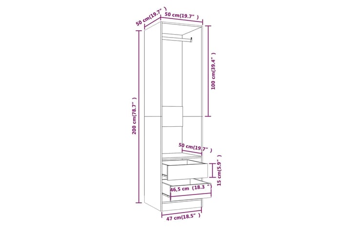beBasic Vaatekaappi laatikoilla harmaa Sonoma 50x50x200 cm tekninen puu - Harmaa - Vaatekaappi