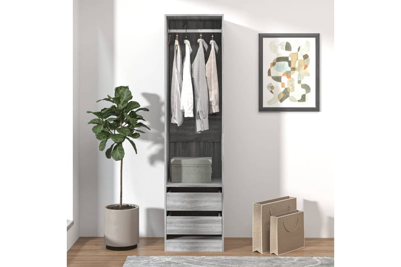 beBasic Vaatekaappi laatikoilla harmaa Sonoma 50x50x200 cm tekninen puu - Harmaa - Säilytys - Vaatesäilytys - Vaatekaappi