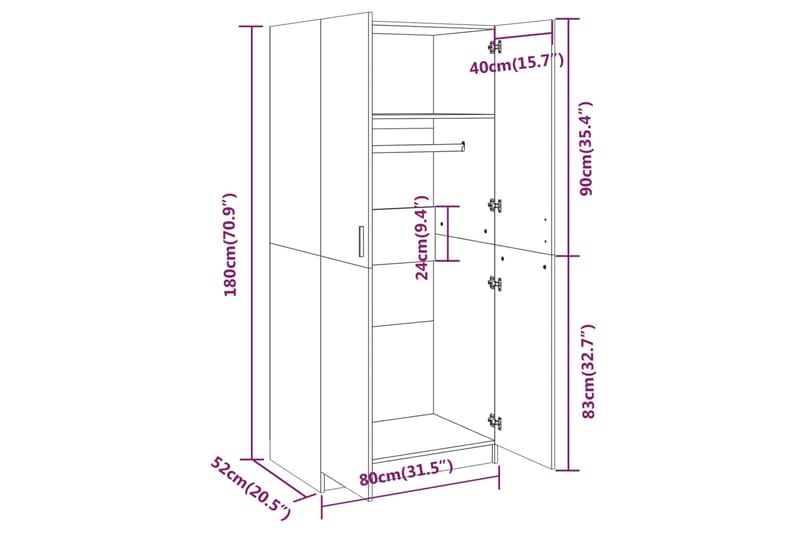 beBasic Vaatekaappi ruskea tammi 80x52x180 cm tekninen puu - Ruskea - Vaatekaappi