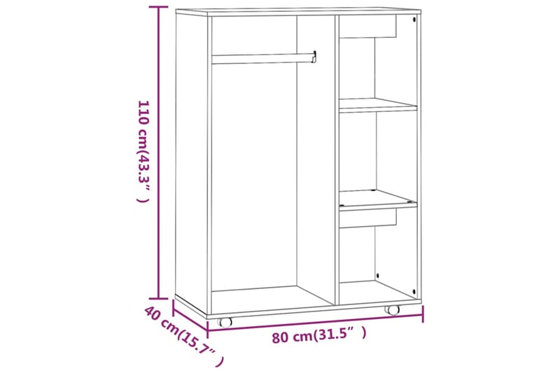 beBasic Vaatekaappi savutammi 80x40x110 cm tekninen puu - Ruskea - Vaatekaappi