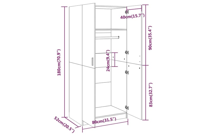 beBasic Vaatekaappi savutammi 80x52x180 cm tekninen puu - Ruskea - Säilytys - Vaatesäilytys - Vaatekaappi