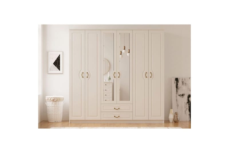 Beyric Vaatekaappi 210x210 cm - Matta Valkoinen - Säilytys - Vaatesäilytys - Vaatekaappi