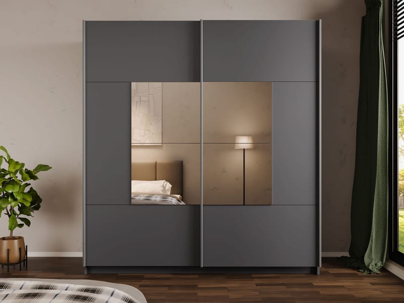 Binche Vaatekaappi peilillä 200x215 cm - Harmaa - Säilytys - Vaatesäilytys - Vaatekaappi