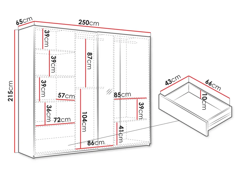 Binche Vaatekaappi peilillä 250x215 cm - Beige - Säilytys - Vaatesäilytys - Vaatekaappi